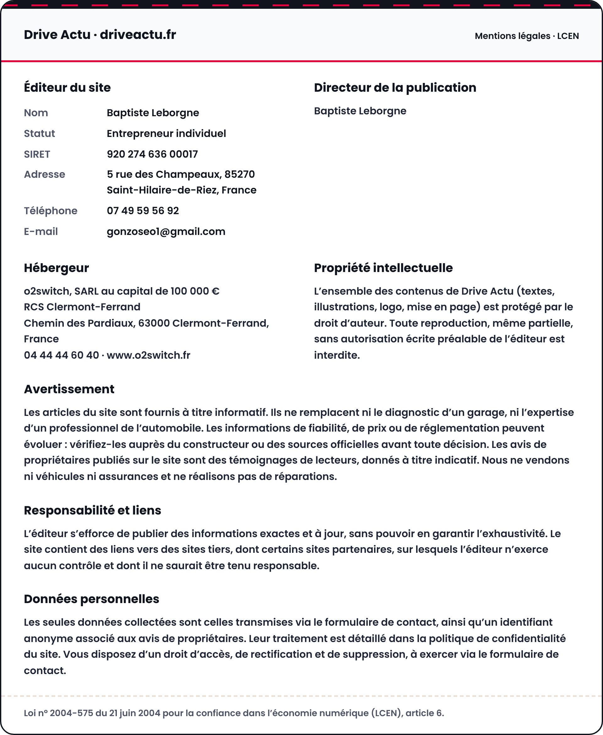 Mentions légales du site