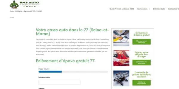 exemple d'infos d'une casse auto
